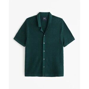 Men's Short Sleeve Shirt Full Placket 60s MOD Textured Knit Green - Large